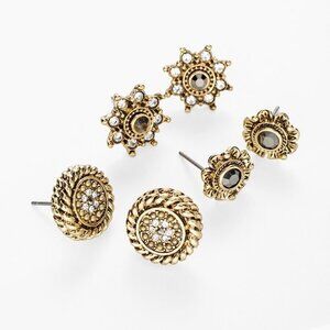 New Chico's Gold-Tone Stud Box Earrings Set of Three Pairs